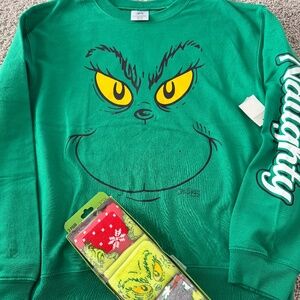 GRINCH SWEATSHIRT AND NEW SOCKS